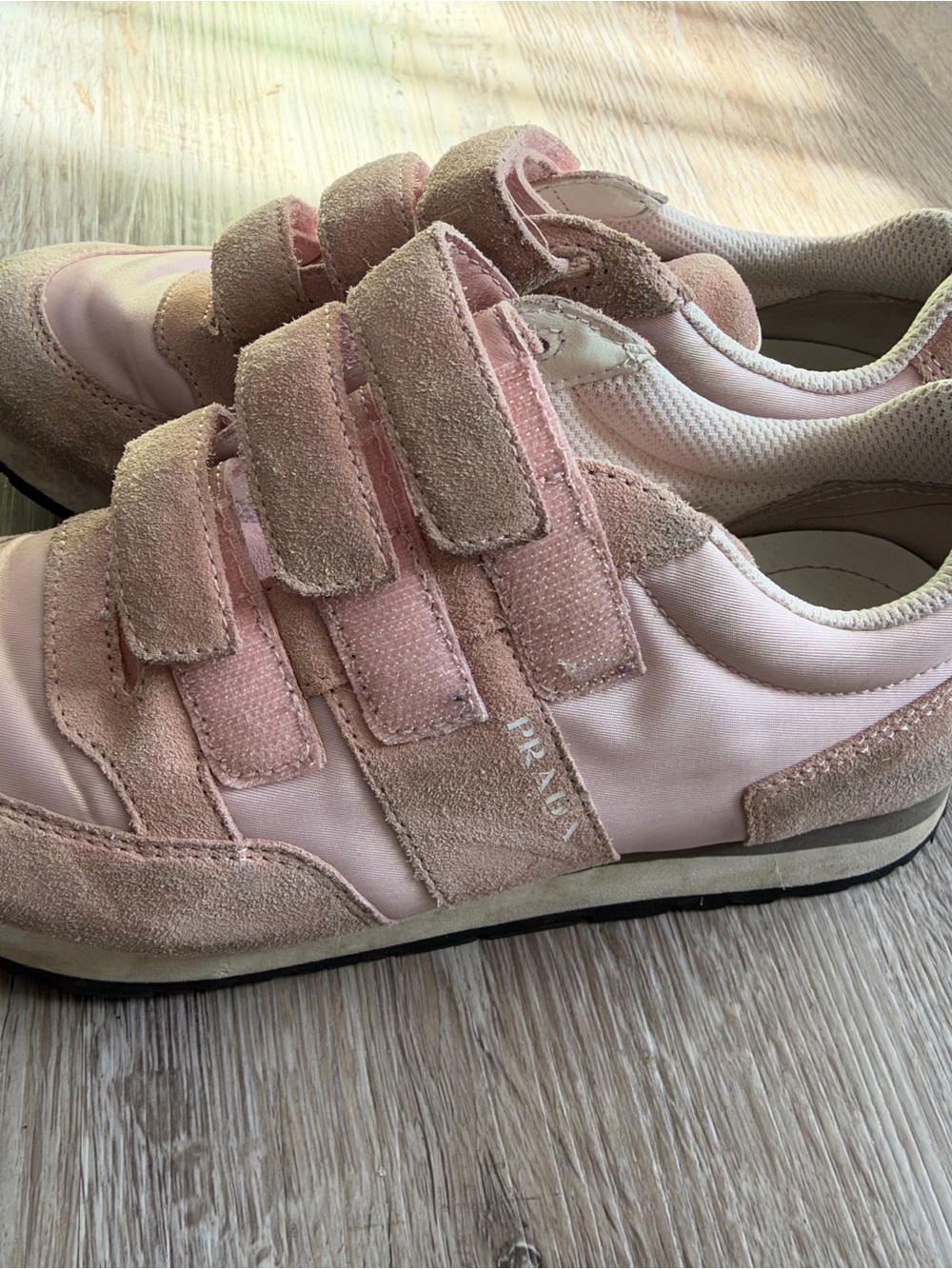 Prada Kids Pink Suede & Nylon Velcro Sneakers